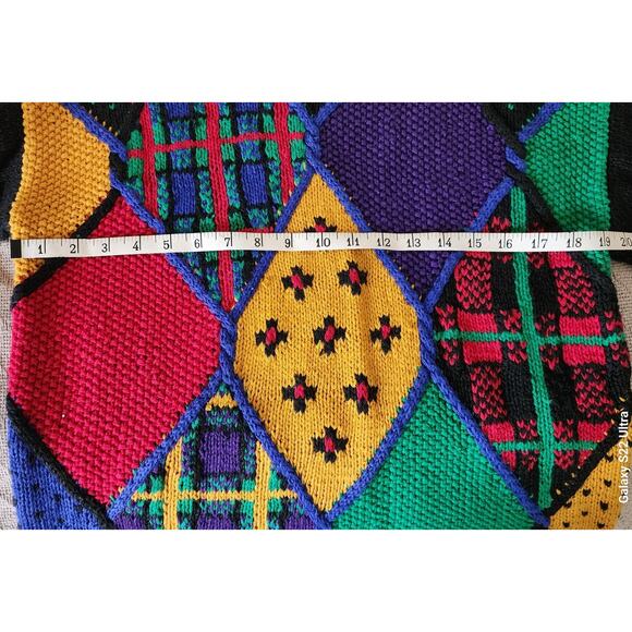 NWT Claudia D VTG Diamond Patchwork Color Block Knit Oversized Sweater W Med - Picture 4 of 14